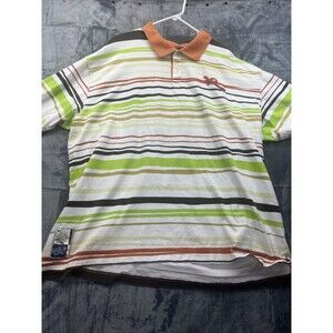 Roca Wear Polo Shirt Mens Size 3XL Striped Y2K 90s Orange Green Brown Vintage